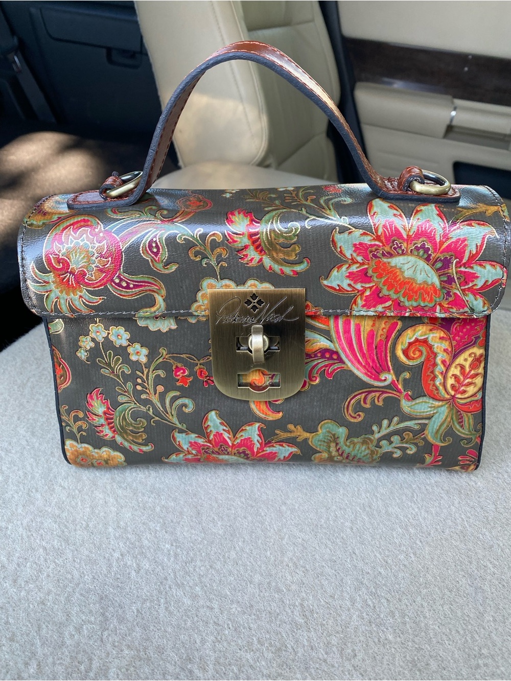 Patricia Nash Floral Top-Handle Satchel — Brown with Pink Paisley